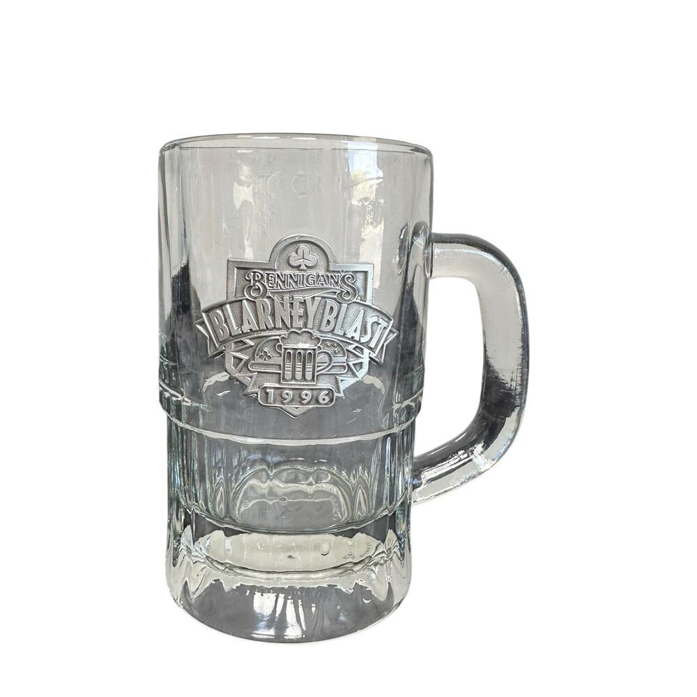 Vintage Benningan's Blarney Blast 1996 Beer Mug 6" Tall Clear Thick Glass 14oz
